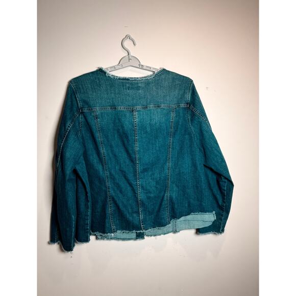 LOGO Lori Goldstein Raw Hem Denim Jacket Blue Button Front – Size 26W - Picture 3 of 4